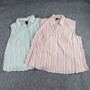 Rafaella Shirt 2 lot Women's 20W Striped Sleeveless Button Boho Coastal Preppy